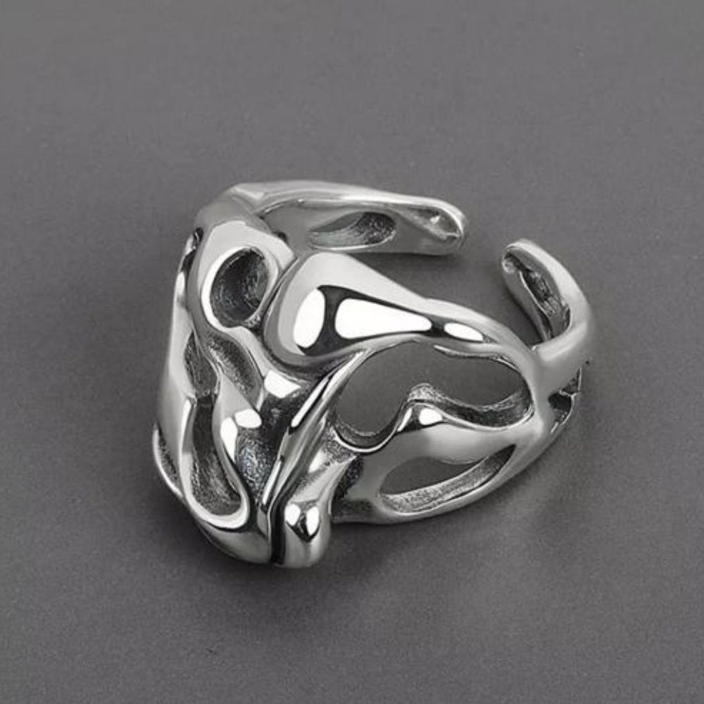 Women's asymmetric ring, silver color, with a hollow surface